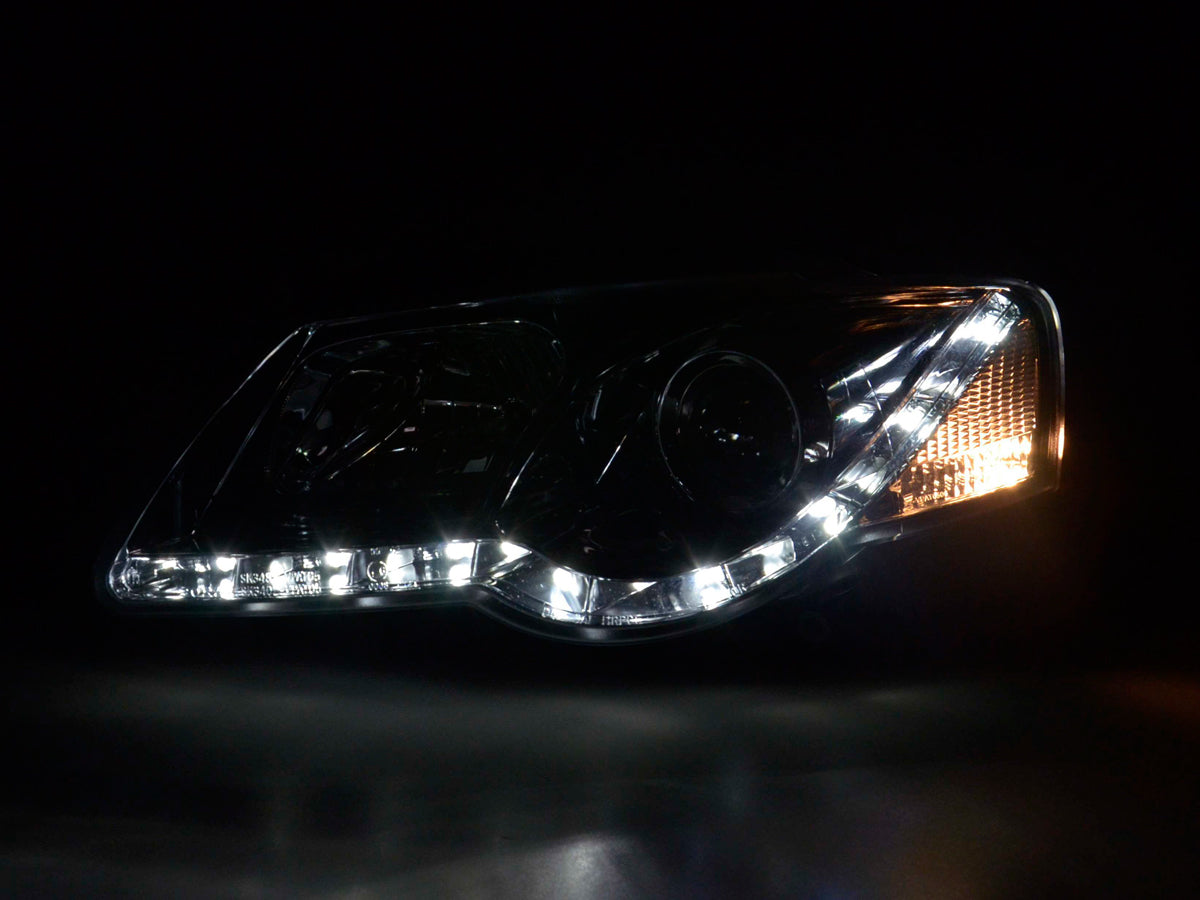 Scheinwerfer Set Daylight LED Tagfahrlicht VW Passat B6 3C chrom Scheinwerfer Set Daylight LED Tagfahrlicht VW Passat B6 3C chrom